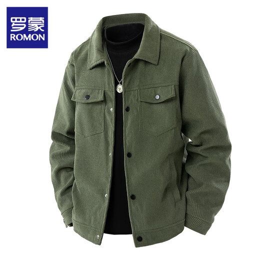 ROMON Jacket Men's Corduroy Jacket Men's 2025 Autumn New Lapel Versatile Trendy Top Clothes Maillard Men's YHB-2511 Black XL