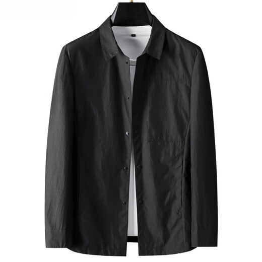 LiLang Spring and Summer New Product Simple and Casual Light Jacket Men's Lapel Work Clothes Shirt Collar Sun Protection Clothes Black M 170 (Recommended 120Jin Jin equals within 0.5kg)