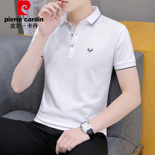 皮尔卡丹（pierre cardin）珠地棉短袖t恤男士潮流2025夏季新款商务青年翻领POLO半袖上衣服 683白色 2XL