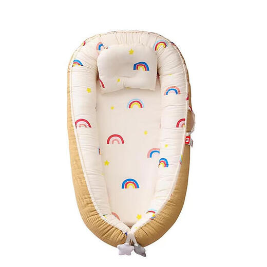 Rabbit Bear Yi Lai Hotbed Middle Bed Crib Newborn Coaxing to Sleep Anti-jumping Uterine Bionic Bed Baby Sleeps Safe Lemon Yellow Rainbow - No Quilt (Free Styling Pillow) - Detachable