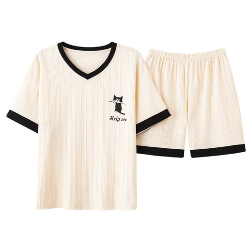 Urban Beauty Summer Pyjamas für Frauen reine Baumwolle große Kurzschläfe dünne zweiteilige Set für Studenten koreanische Version können draußen in den Frühlings- und Herbstfarben getragen werden GXT6636 Bildfarbe 3xL-Code Empfehlung 145-155jin [Jin gleich 0,5 kg]