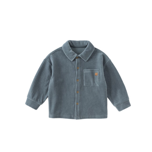 DAVE&BELLA children's knitted shirt spring new boys long-sleeved jacket corduroy baby boy shirt children's top blue mist blue ready stock 140 cm (recommended height 130-140cm)