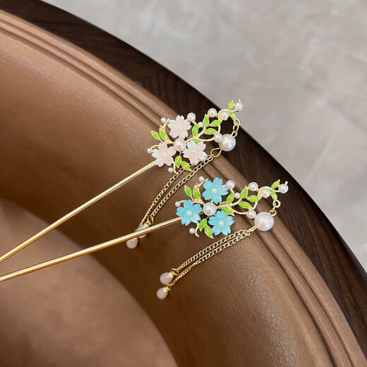 Shena's high-end style tassel hairpin for women, new Chinese style ancient style Hanfu headwear, hairpin, Chinese style cheongsam hairpin, ten miles of peach blossom, blue