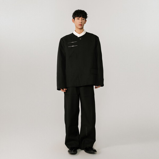 IZEXX new Chinese style national style stand collar tunic suit niche high-end suit jacket men's JM77 black L