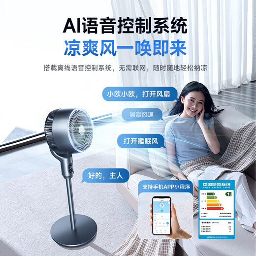 UORRIS (Germany Orris) 2025 air circulation fan intelligent voice large air volume shaking head electric fan household floor fan silent bedroom ultra-quiet first-level energy efficiency negative ion space gray whole house refrigeration circulating air丨Smart voice APP less than 1 kilowatt hour of electricity a day丨silent air supply does not disturb sleep