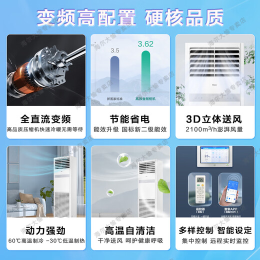 Haier, national subsidy, smart home produced 5 HP cabinet air conditioner, central air conditioner 5p vertical cabinet commercial office air conditioner cabinet machine, frequency conversion energy saving, first level energy efficiency, 380v voltage, cooling and heating 5 HP, second level energy efficiency, cost-effective selection, high efficiency and energy saving