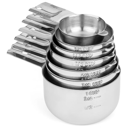 Stainless Steel Measuring Spoon and Measuring Cup Set Baking Graduated Cooking Seasoning Spoon Measuring Tool Measuring Cup Regular Measuring Cup + Round Measuring Spoon 13-piece Set