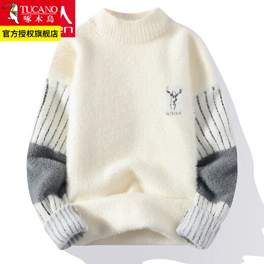 Woodpecker sweater men's autumn and winter sweater line non-sheep thickened sweater warm base knitted sweater clothes 20736/1968 off-white XL