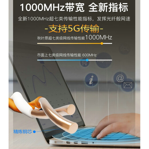 秋叶原（CHOSEAL）七类网线cat7A万兆双屏蔽电脑超7类八类电信级工程5G网络线 七类灰色qs6172A 5m