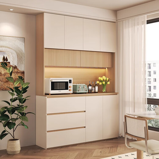 Mi Xin Pet Home Antique Solid Wood Sideboard Against the Wall Integrated Multifunctional Storage Cabinet Wine Cabinet Guest Restaurant Chinese Tea High Cabinet Type I Length 200cm Cream White + Walnut Double Door