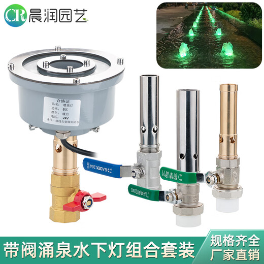 Fish pond gushing spring flowing water landscape nozzle gushing spring head with LED light adjustment valve fountain head 4-point copper gushing spring with valve warm light set