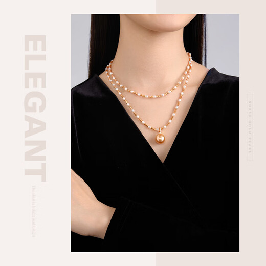 Pearl Queen (PearlQueen) 520 gift seawater gold pearl pendant S925 silver car flower bead 14-15mm sweater chain round strong light slightly flawed