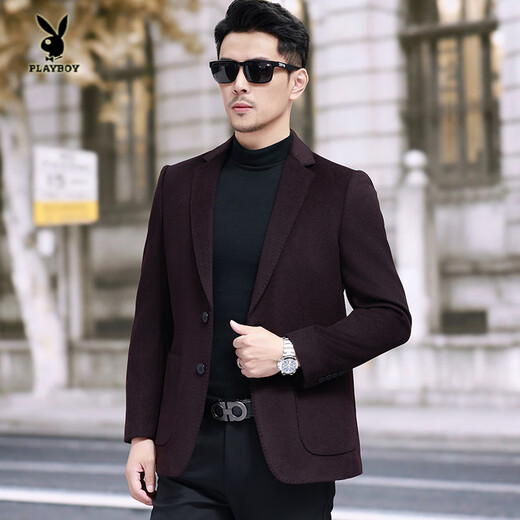 Playboy (PLAYBOY) 2025 Wool Suit Men's Autumn and Winter Simple Suit Business Casual Middle-aged Small Suit Dad's Wool Jacket Gray L 175/92A