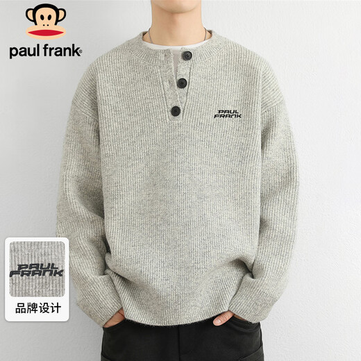 Paul Frank Sweater Men's Autumn and Winter Versatile Loose Knitwear Men's Jacket Trendy Brand Wool Bottoming Shirt Light Gray XL