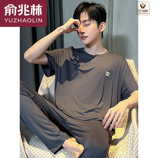 Yu Zhaolin (YUZHAOLIN) Men's pajamas summer thin modal short-sleeved trousers suit summer youth large-size home clothes can be worn outside LS2677 short length L men (recommended 100-120 Jin [Jin equals 0.5 kg])