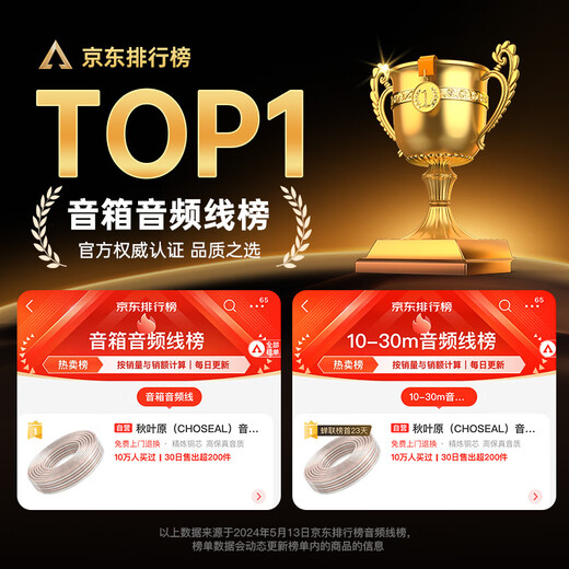 Akihabara (CHOSEAL) audio speaker dedicated connection cable, audiophile grade pure copper audio speaker cable, power amplifier connection, enhanced shielded anti-interference 100 core gold and silver cable 10 meters QS2241T10