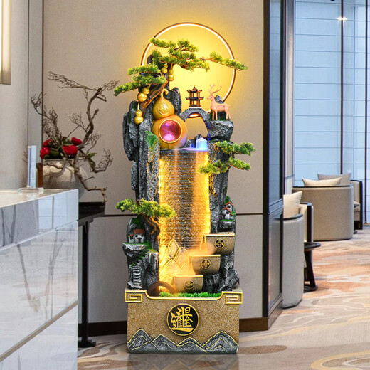 Canjiang (CANJIANG) Alpine flowing water ornaments circulating water feng shui wheel office living room floor-standing lucky water curtain wall opening gift decoration Jinhong Naji-Small