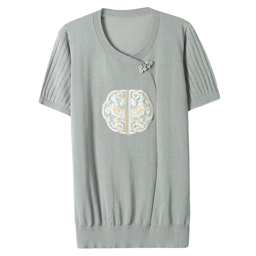Kuzhang (Kuzhang) Vêtements d'été des femmes d'âge moyen et âgées Nouvelles chemises tricotées chinoises T-shirt à manches courtes à manches courtes Mother Ice Silk Top 9922 POUDRE LUMIÈRE M RECOMMANDÉ 85-100jin [Jin est égal à 0,5 kg]