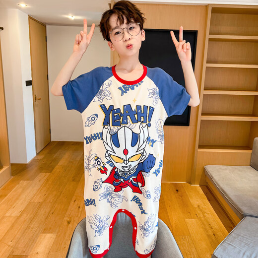 迪士尼儿童连体睡衣夏季薄款短袖纯棉恐龙童宝宝防踢被家居服 9926-蜡笔小新 6码[身高80-90cm体重25-30 均码
