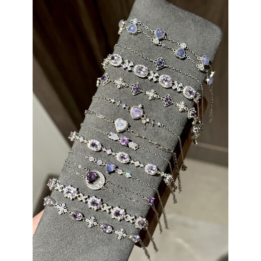 Companion blessing Jingdong Express purple bracelet s925 sterling silver amethyst tanzanite purple jade crystal picking up the girl's heart 4mm_Amethyst Snowflake_Random Hair in Darkness_Hand Circumference