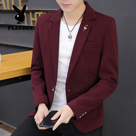 Playboy (PLAYBOY) suit men's spring and autumn Korean version slim single-piece top youth handsome personality small suit business casual men's 5519 red M 105Jin Jin is equal to 0.5 kg within