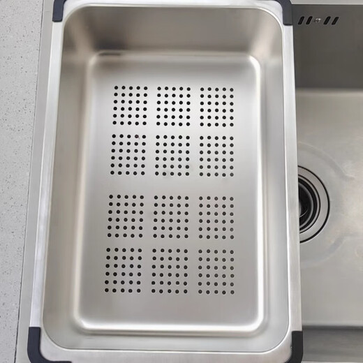 Qinkai nano stainless steel drain basket, thickened all-inclusive edge drain basket, non-retractable vegetable washing drain basket thickened all-inclusive silver 35.5*25*11 inner length 31.9