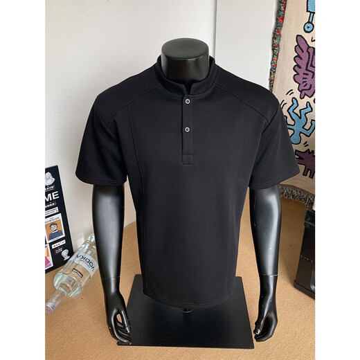 Light gray deconstructed Henry collar polo shirt for men in summer American fashion brand short-sleeved T-shirt for men, handsome and versatile top, light gray 2XL