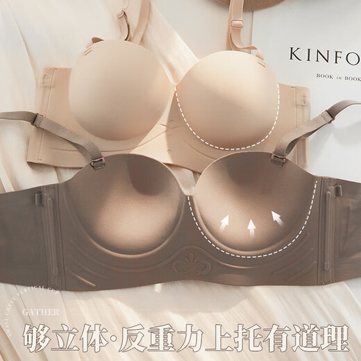 Yu Zhaolin tube top bra for women in summer without steel rims, thin, breathable, small breast push-up, secondary breasts, anti-sagging, anti-exposure bra, NSDYT-8244 coffee color, M 32/70 ABC full cup, about 2.5cm thick
