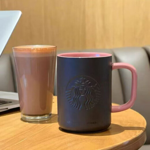 Starbucks Cup PINK Ceramic Mug Pink Handle High-Looking Creative Coffee Cup Desktop Water Cup Black Pink Goddess Cup 475ml