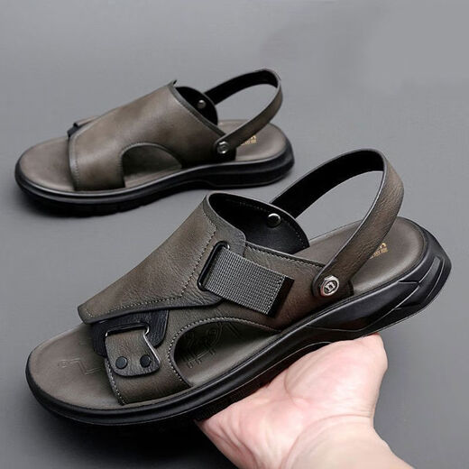 TTPMER Summer Men's Sandals Imitation Leather Comfortable Thick Sole Anti-Slip Beach Shoes Casual Soft Sole Sandals Gray 9923 38 [In Activity]
