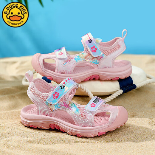 G.Duckkids kleine gelbe Ente 2025 Sommermädchen Sandalen für Mädchen mit Zehen-Anti-Kollision und Tritt Mädchen Sportschuhe Anti-Slip-Weich-Bottom-Strand 9903 Pink 26 Größe Inner Länge/16,5 cm