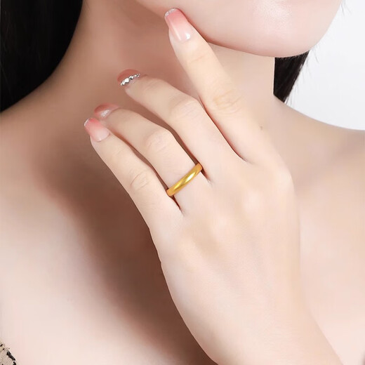 Dewey Fan 999 pure gold-plated silver G24K gold ring live ring ring index finger ring couple gift to girlfriend, ring ring 2 grams (gold layer thickened)