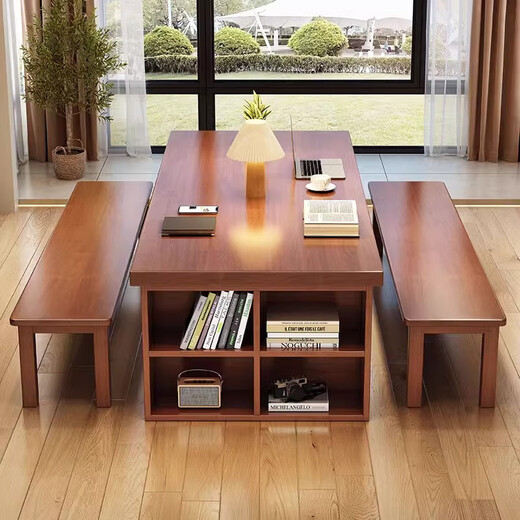 Guanze simple solid wood desk dining table integrated and dual-purpose living room large board long desk office computer desk 9904#1.8m
