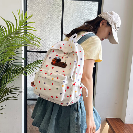 书包女新款日系甜美可爱四叶草波点绒球学生双肩包小清新女士背包 黑色8446