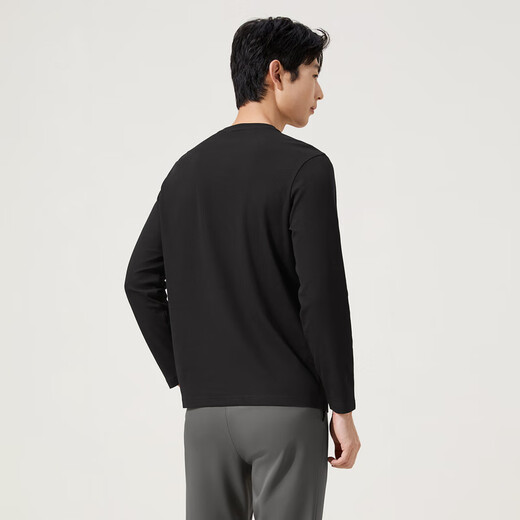 Qipai Men's Waffle Long Sleeve T-shirt 2025 Autumn New Fashion Casual Henry Collar Xinjiang Cotton Half Cardigan T-shirt Men Black Waffle, Xinjiang Cotton L 175/92A