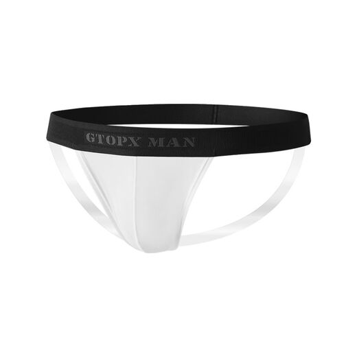 Men's underwear sexy pure desire hot transparent mesh thong buttocks men's U-convex ice silk seamless double thong head white M