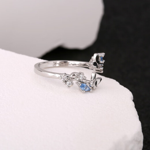 Mengdie women's ring, high-looking, light and luxurious, butterfly fashionable women's ring, open ring for girlfriend, M548 butterfly blue diamond ring