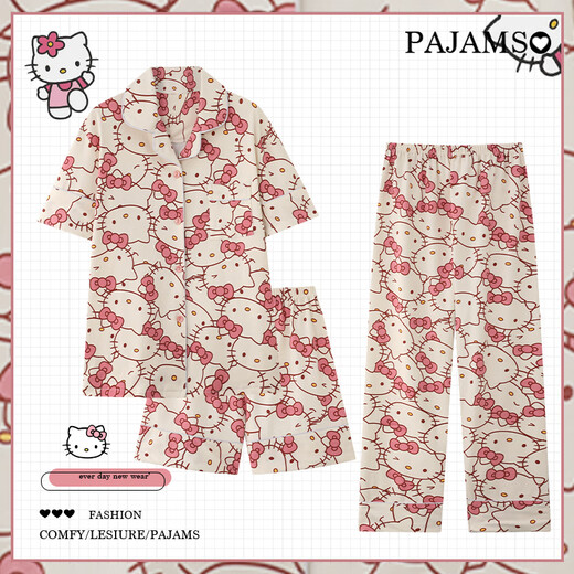 浪莎2025新款睡衣夏季女三件套装可爱布丁狗纯棉短袖大码家居服春秋天 云朵棉-J9901#乐园小狗三件套 M 【建议75-100斤】
