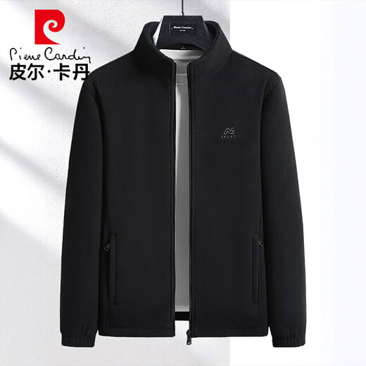 Pierre Cardin jacket men's spring and autumn polar fleece sherpa double-sided fleece fashionable stand-up collar warm jacket dark blue XL