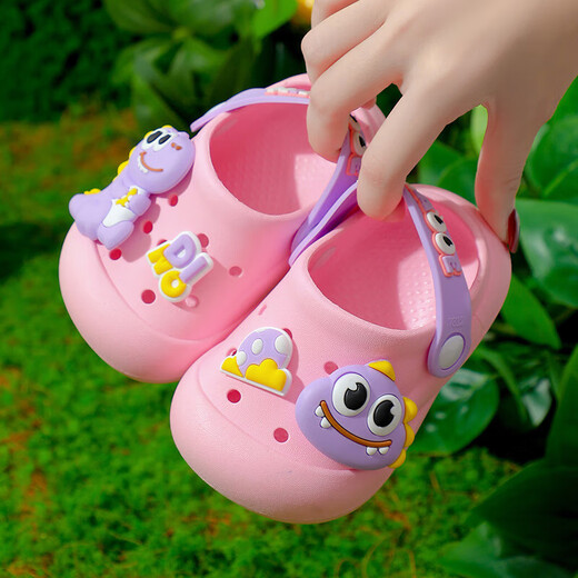 Kinderlächen Neue Sommer innen Anti-Rutsch weicher Sohle Baby Boy Hole Schuhe Schuhbeutel Baby Kleinkind Mädchen Sandalen Lila-Dinosaurier 14 23-24 [innere Länge 0]
