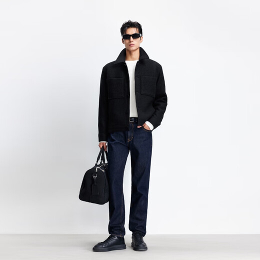 JACK&JONES men's autumn woolen coat solid color daily commuting wool shoulder lapel multi-pocket coat 225327002