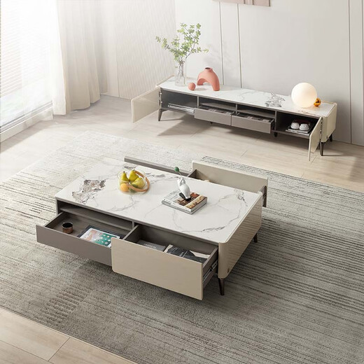 KUKA Modern Simple Slate Coffee Table TV Cabinet Tea Table Small Apartment Coffee Table Light Luxury Square High-Head Coffee Table 7073 Upgraded Coffee Table