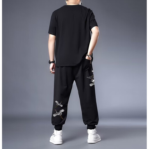 
Yinxin 300Jin [Jin equals 0.5 kg] Extra large short-sleeved T-shirt ice silk men plus fat plus size summer Chinese style quick-drying suit fat T-shirt black 9922 set, purchase priority XL 125/145Jin [Jin equals 0.5 kg]