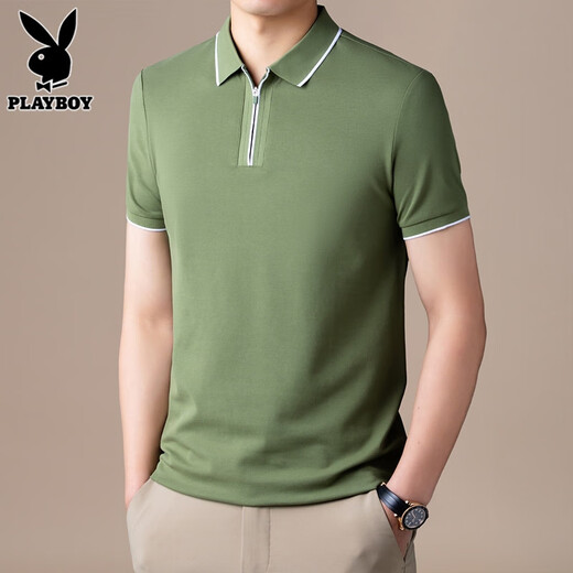 花花公子（PLAYBOY）高端半拉链Polo衫男士短袖t恤夏季新款宽松冰丝半袖上衣服男T舒适 FYMB9276白色 XL 【121-140斤】