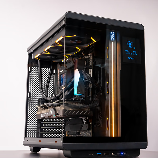 Shuoyi Kunpeng CH1+ ordinateur de bureau châssis ATX écran transparent latéral blanc affichage numérique salle de vue sur la mer 360 écran LCD refroidi à l'eau carte graphique enfichable verticale Kunpeng CH1+ écran d'affichage numérique noir spot SF Express