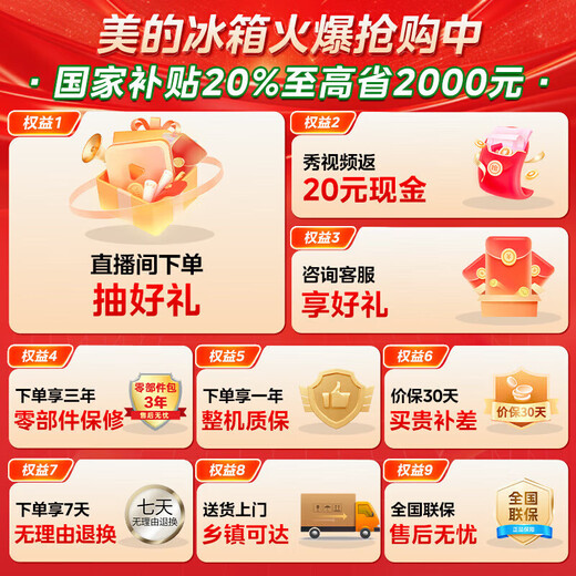 Midea 251 three-door large-capacity household refrigerator with double doors, dual-frequency conversion, first-level energy efficiency, wide temperature change in the middle door, air-cooling and odor removal, ultra-thin small apartment, 20% national subsidy MR-251WTPE