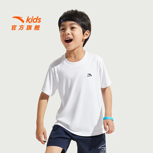 Anta children's T-shirts for boys and girls 2025 summer new style quick-drying breathable comfortable cool solid color short-sleeved t pure white-1 110