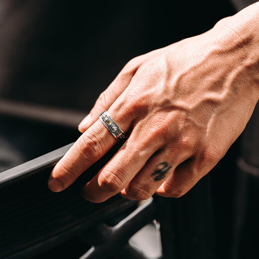 Mingyang Decorative Sea Rotatable 925 Sterling Silver Double Pixiu Ring Men's Six-Word Motto Single Ring Original Design Retro Ring US Size 11# (Suitable for Hong Kong Sizes 25-26)