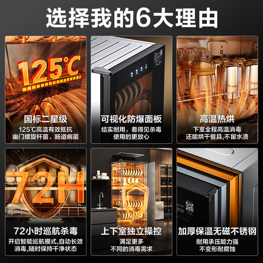 SUPOR RLD150 household disinfection cabinet commercial canteen hotel vertical double door two-star high temperature tableware 150L large capacity drying all-in-one machine tableware disinfection cupboard