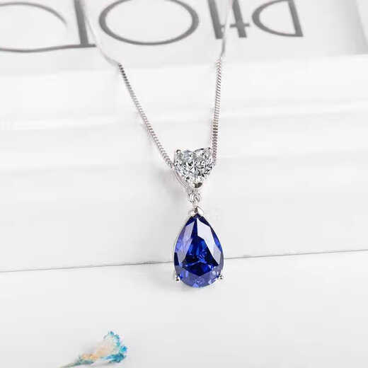 Fat Donglai quality sapphire necklace 925 silver heart-shaped water drop gemstone clavicle chain women's Tanzanite pendant 925 silver platinum-plated pendant ++925 silver necklace